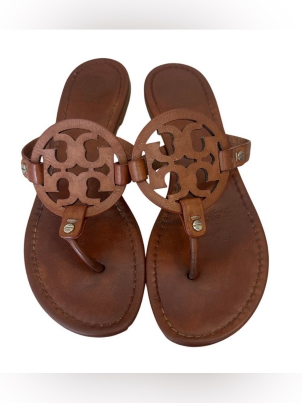 Tory Burch Miller Sandals Vintage Vachetta Leather Size 8.5